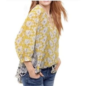 CAbi #5713 Amelia Gather Blouse Yellow Marigold Flower Floral Top D6